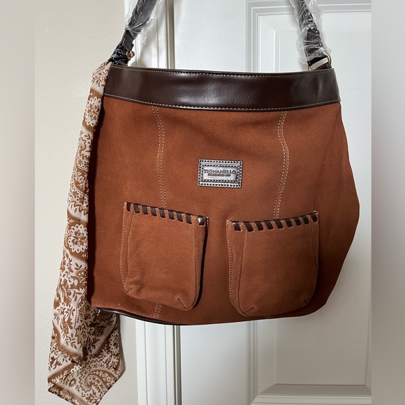 NWT Tignanello Genuine Leather Suede Cognac Hobo Bag - Picture 4 of 10
